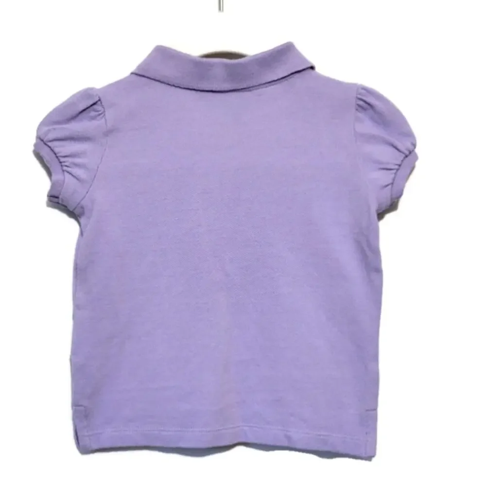 Ralph Lauren Girls Ruffle Polo Shirt Button Down Short Sleeve Purple 9M